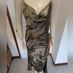Zara Basic Elegant Gold and Black Women's Midi Spaghetti Straps Dress